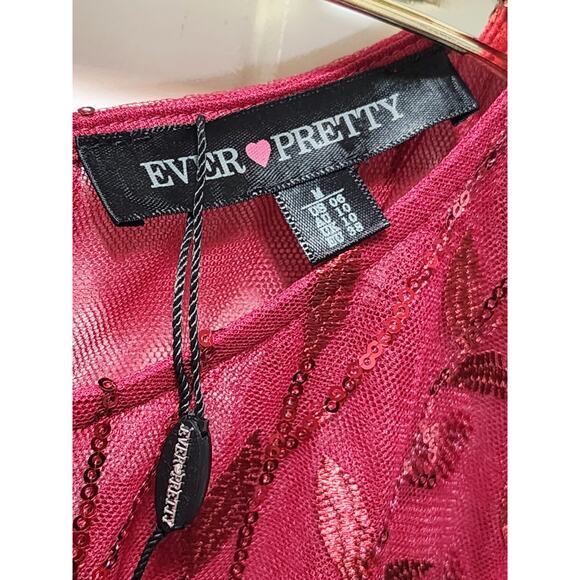 NEW! Slim Fit Evening Formal Mermaid Sheer Red Maxi Dress Sequin Leaves Sz. M - Picture 6 of 8